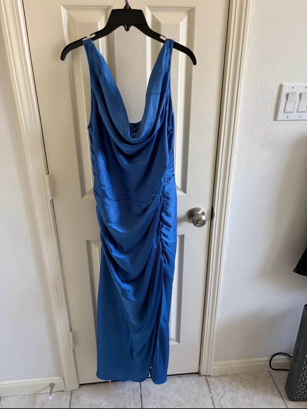 Abercrombie & Fitch Teal Satin Cowl Neck Gown with Side Slit